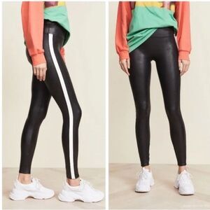 Spanx Black Faux Leather Side Stripe High Waist Leggings Size Large
